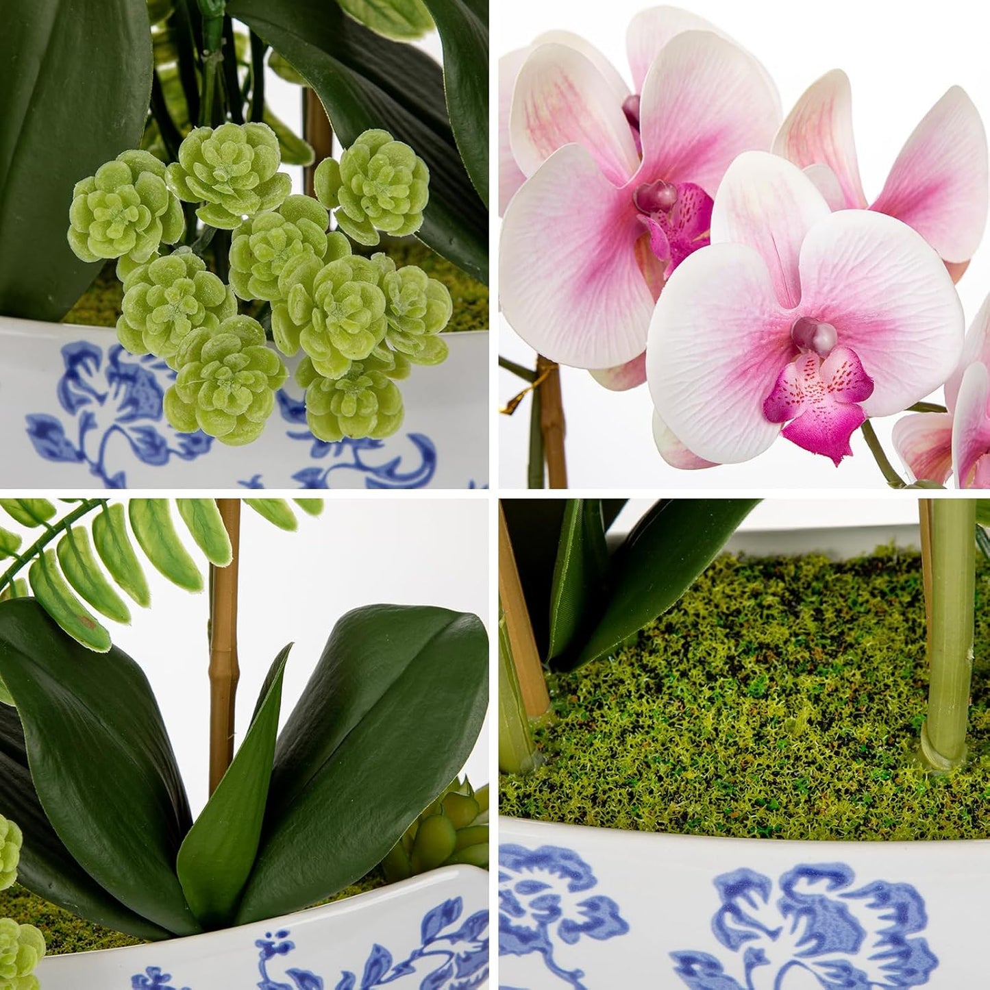 Orchid Artificial Flowers 18in White Fake Orchid Silk Flowers with Ceramic Pot Faux Orchid Arrangement for Home Office Room Coffee Table Centerpiece Modern Decoration