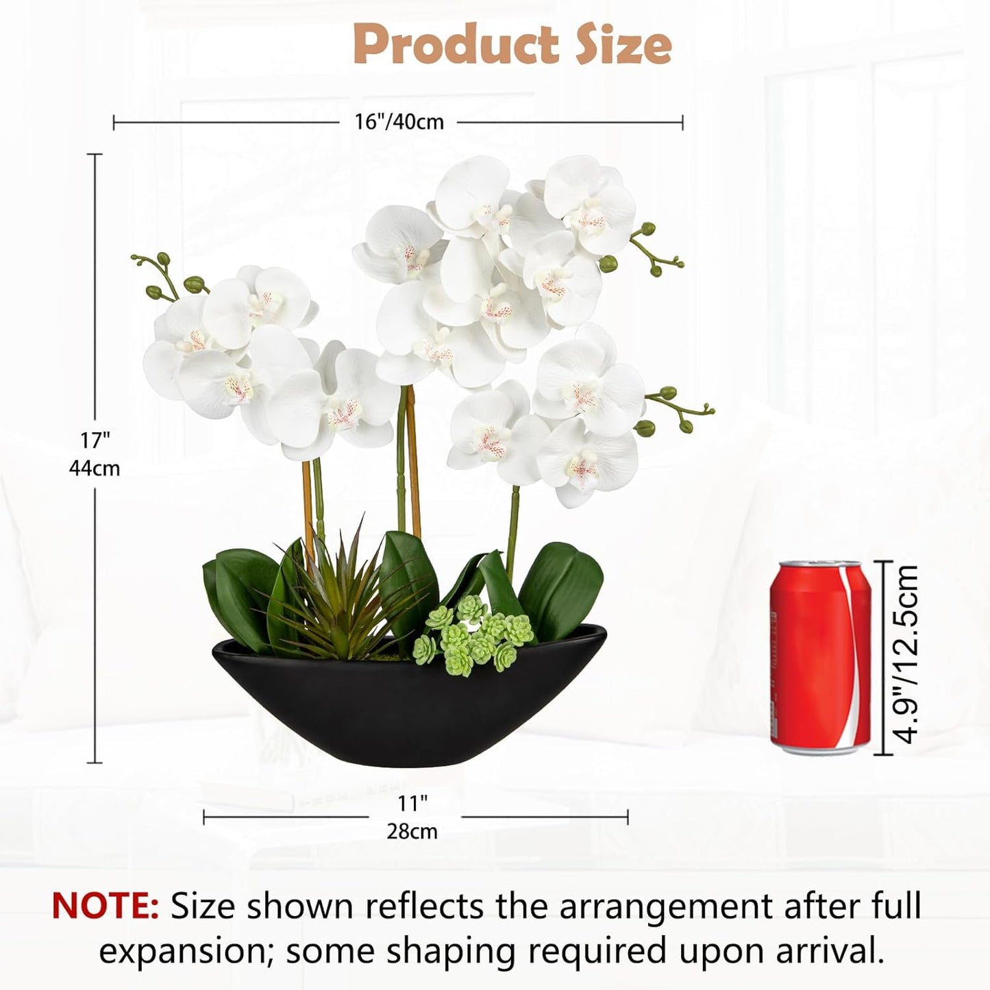 Orchid Artificial Flowers 18in White Fake Orchid Silk Flowers with Ceramic Pot Faux Orchid Arrangement for Home Office Room Coffee Table Centerpiece Modern Decoration