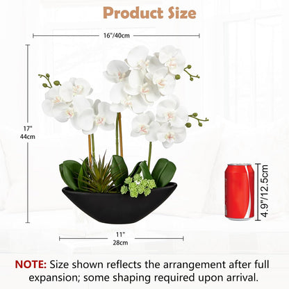 Orchid Artificial Flowers 18in White Fake Orchid Silk Flowers with Ceramic Pot Faux Orchid Arrangement for Home Office Room Coffee Table Centerpiece Modern Decoration