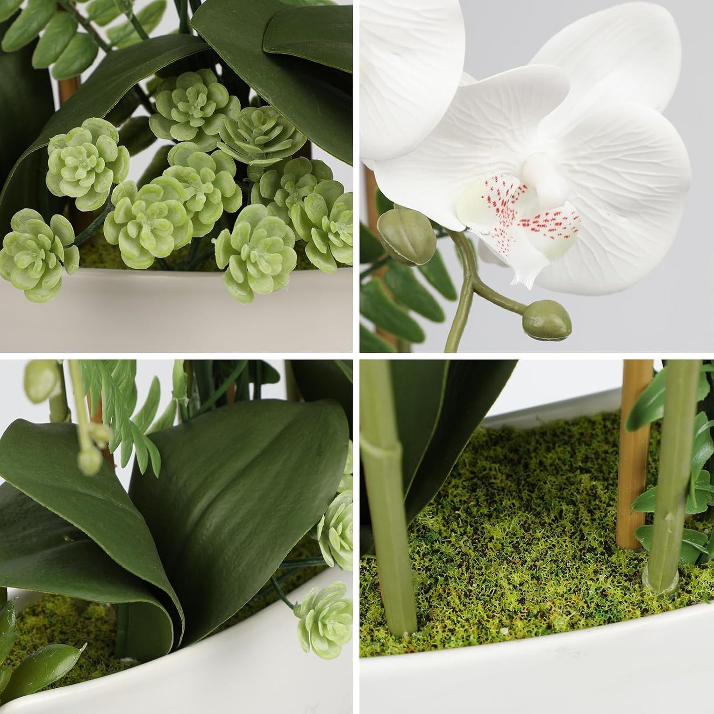 Orchid Artificial Flowers 18in White Fake Orchid Silk Flowers with Ceramic Pot Faux Orchid Arrangement for Home Office Room Coffee Table Centerpiece Modern Decoration