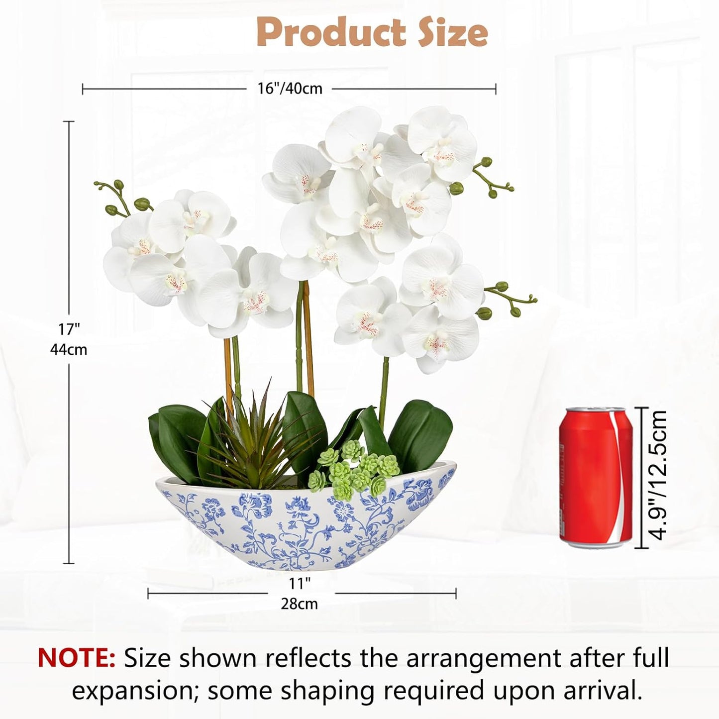 Orchid Artificial Flowers 18in White Fake Orchid Silk Flowers with Ceramic Pot Faux Orchid Arrangement for Home Office Room Coffee Table Centerpiece Modern Decoration