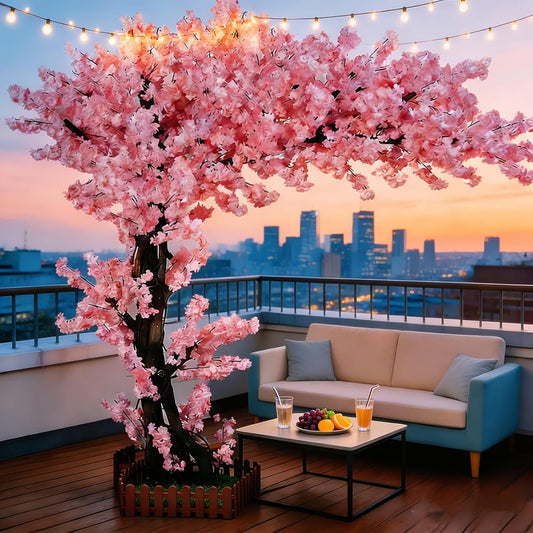 8.2FT Tall Artificial Cherry Blossom Trees Large for Indoor Outdoors,Pink Faux Fake Cherry Blossom Tree for Wedding Party Office Shopping Hotel Restaurant Living Room Home Decor