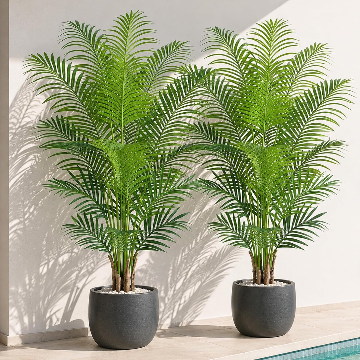 5ft Artificial Palm Tree Indoor Plant Tall Fake Tropical Paradise Palm Tree in Pot with Real Bark Design Faux Areca Palm Tree for Home Office Living Room Bedroom Farmhouse Modern Decor 2pcs