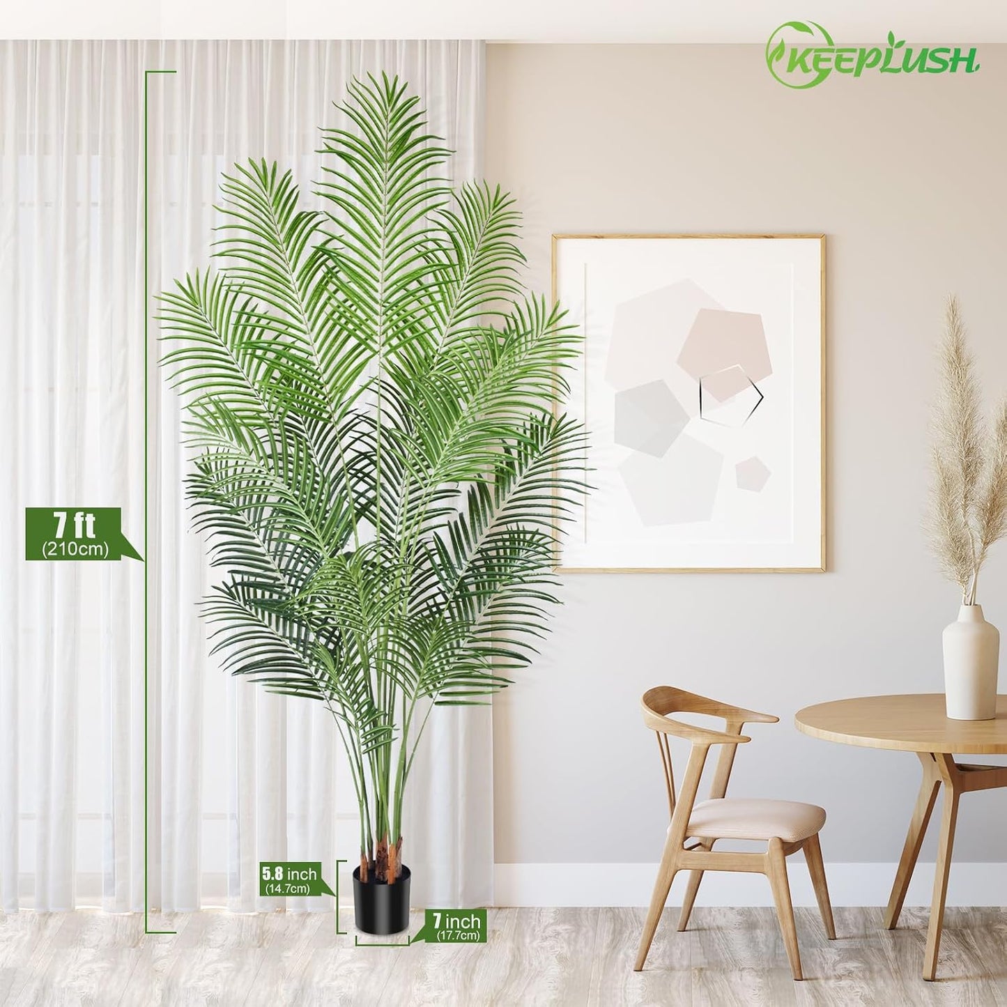 5ft Artificial Palm Tree Indoor Plant Tall Fake Tropical Paradise Palm Tree in Pot with Real Bark Design Faux Areca Palm Tree for Home Office Living Room Bedroom Farmhouse Modern Decor 2pcs