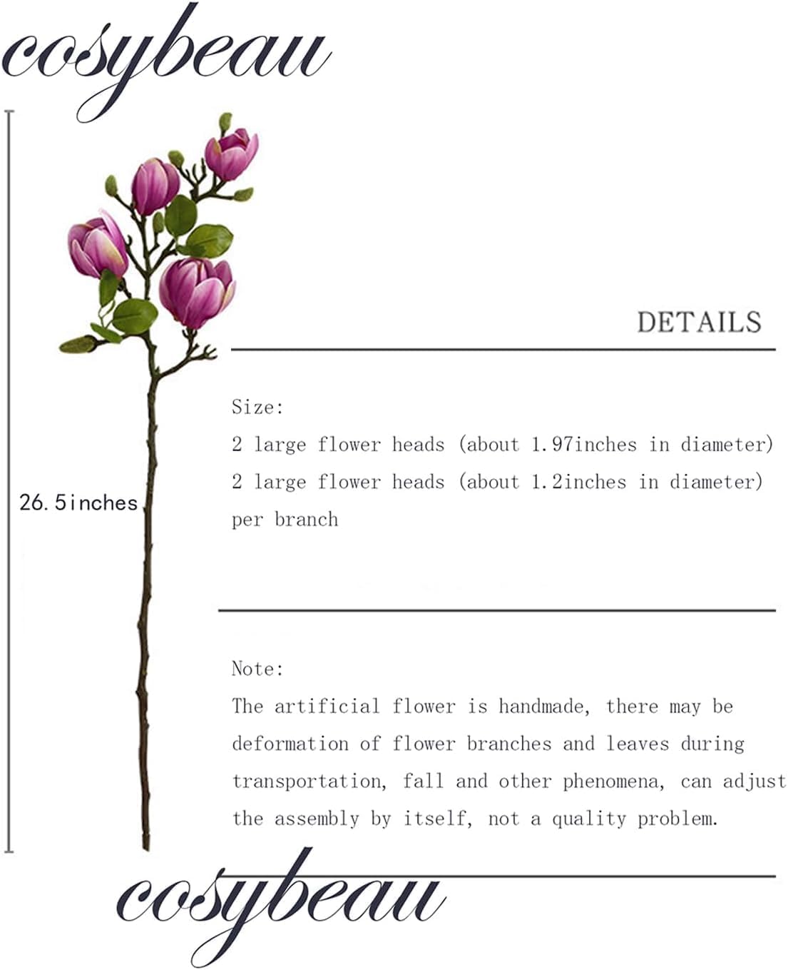 Elegant Artificial Magnolia Flower Stems Branches