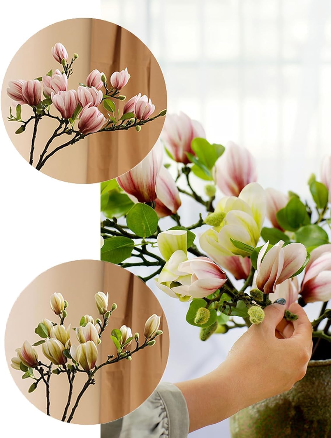 Elegant Artificial Magnolia Flower Stems Branches
