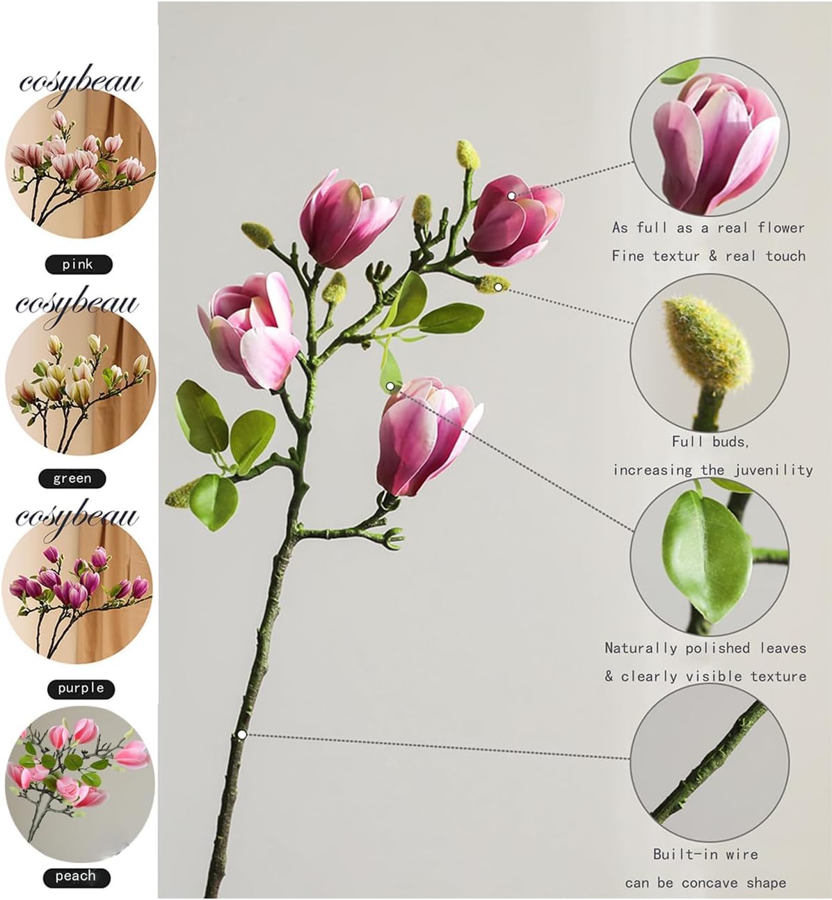 Elegant Artificial Magnolia Flower Stems Branches