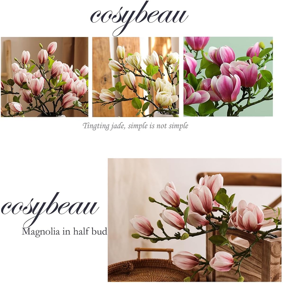 Elegant Artificial Magnolia Flower Stems Branches