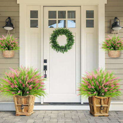12 Bundles Artificial Plants Outdoor Faux Lavender Flowers Fake Monkey Grass UV Resistant Plastic Greenery Plants for Garden Home Porch Window Patio Hanging Planter Indoor Decor (Purple)