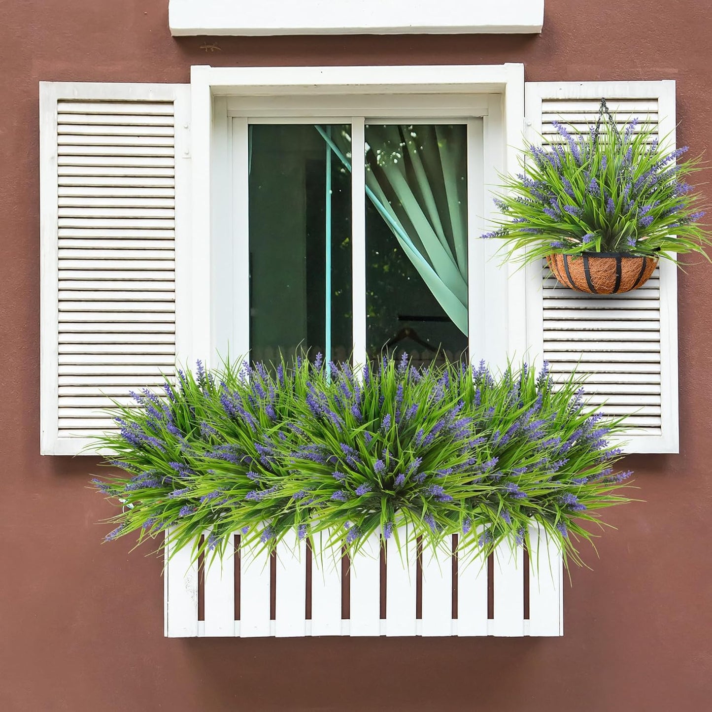 12 Bundles Artificial Plants Outdoor Faux Lavender Flowers Fake Monkey Grass UV Resistant Plastic Greenery Plants for Garden Home Porch Window Patio Hanging Planter Indoor Decor (Purple)