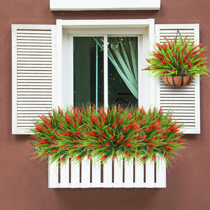12 Bundles Artificial Plants Outdoor Faux Lavender Flowers Fake Monkey Grass UV Resistant Plastic Greenery Plants for Garden Home Porch Window Patio Hanging Planter Indoor Decor (Purple)