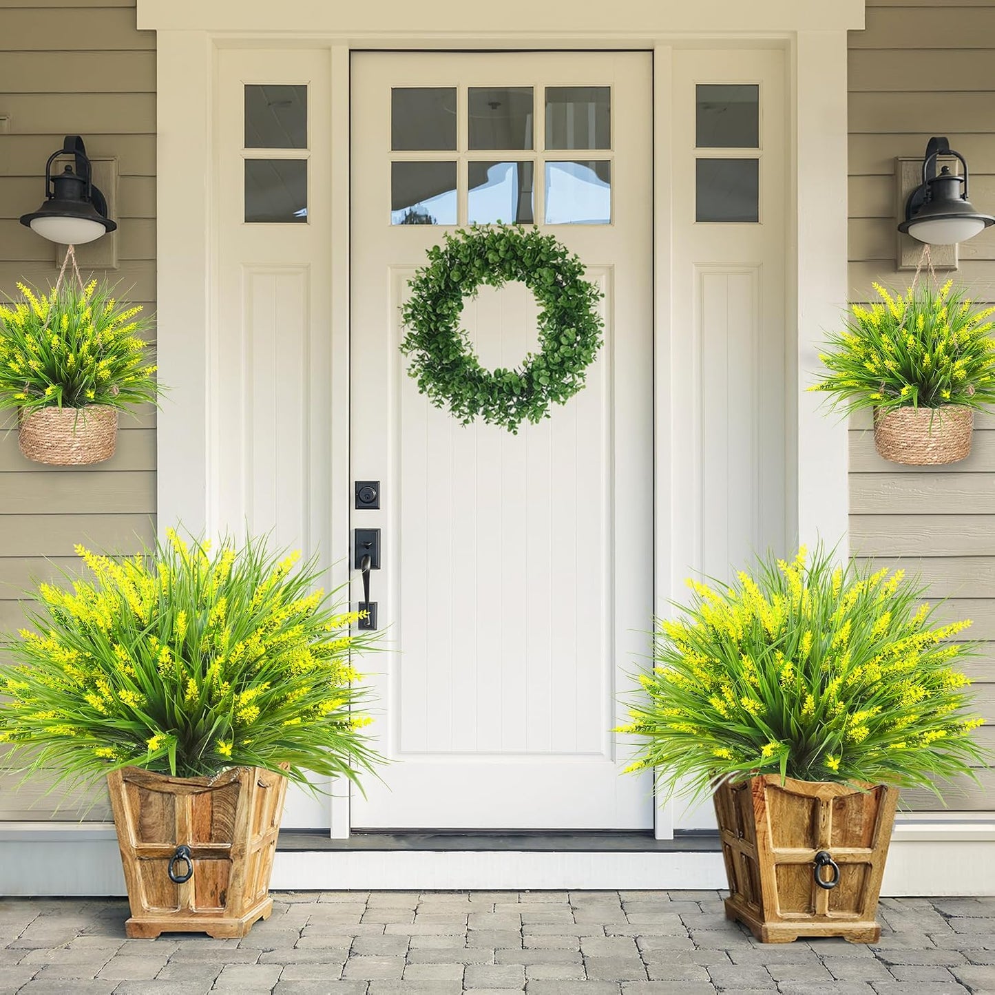 12 Bundles Artificial Plants Outdoor Faux Lavender Flowers Fake Monkey Grass UV Resistant Plastic Greenery Plants for Garden Home Porch Window Patio Hanging Planter Indoor Decor (Purple)
