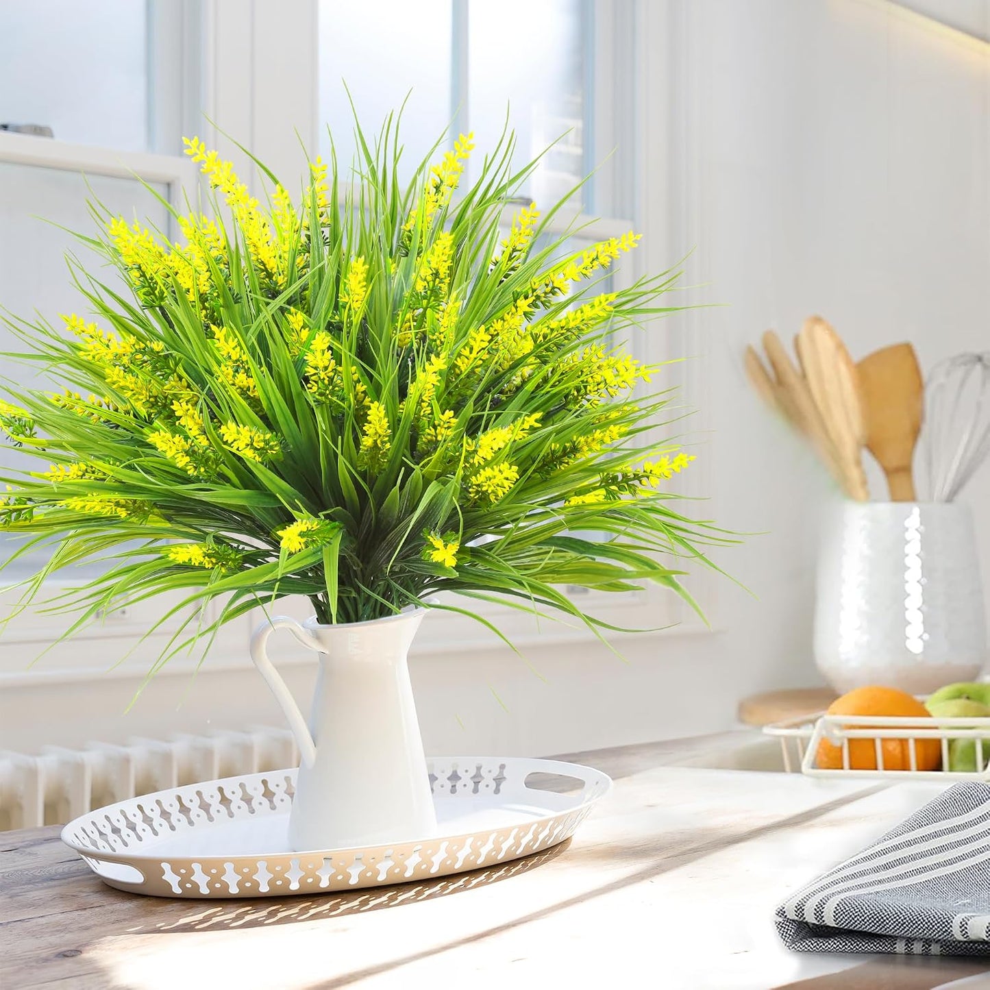 12 Bundles Artificial Plants Outdoor Faux Lavender Flowers Fake Monkey Grass UV Resistant Plastic Greenery Plants for Garden Home Porch Window Patio Hanging Planter Indoor Decor (Purple)