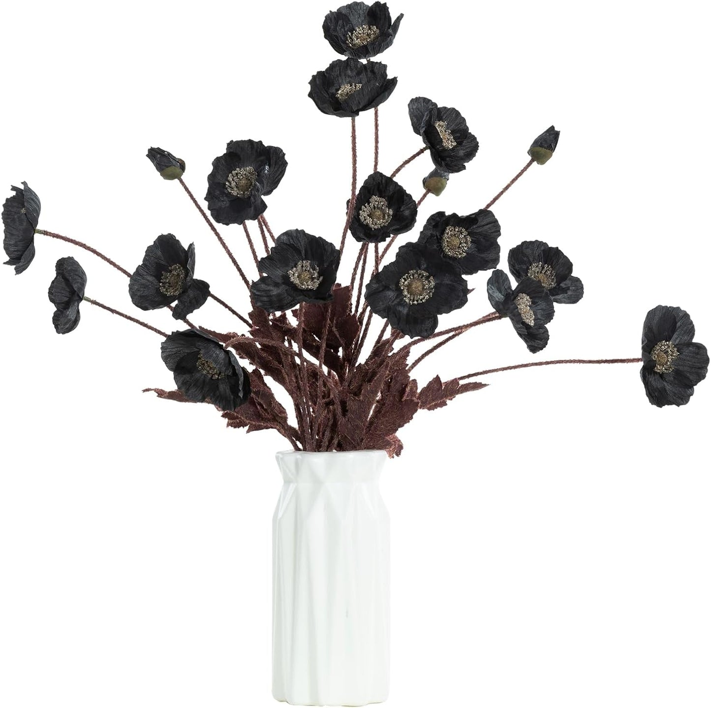 Artificial Poppies Flowers 6 Stems, Lifelike Silk Fake Flowers with Buds for Spring Wedding, Dining Table, Home and Office Decoration(Orange Red)