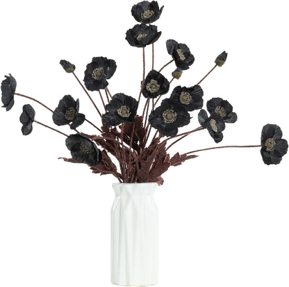 Artificial Poppies Flowers 6 Stems, Lifelike Silk Fake Flowers with Buds for Spring Wedding, Dining Table, Home and Office Decoration(Orange Red)