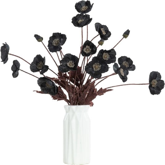 Artificial Poppies Flowers 6 Stems, Lifelike Silk Fake Flowers with Buds for Spring Wedding, Dining Table, Home and Office Decoration(Orange Red)