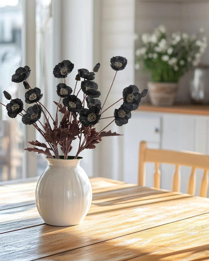 Artificial Poppies Flowers 6 Stems, Lifelike Silk Fake Flowers with Buds for Spring Wedding, Dining Table, Home and Office Decoration(Orange Red)