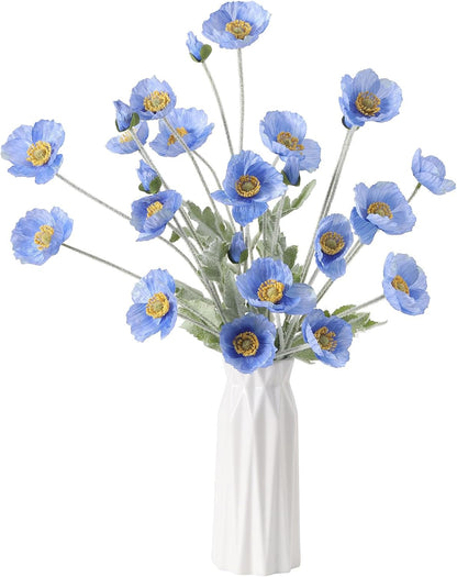 Artificial Poppies Flowers 6 Stems, Lifelike Silk Fake Flowers with Buds for Spring Wedding, Dining Table, Home and Office Decoration(Orange Red)