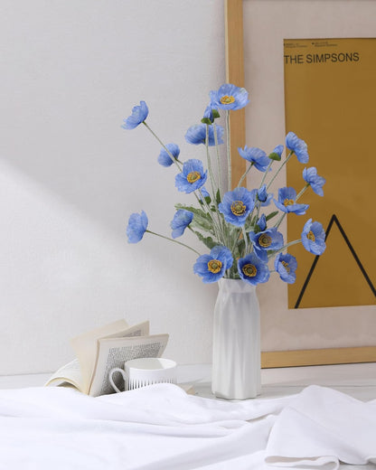 Artificial Poppies Flowers 6 Stems, Lifelike Silk Fake Flowers with Buds for Spring Wedding, Dining Table, Home and Office Decoration(Orange Red)