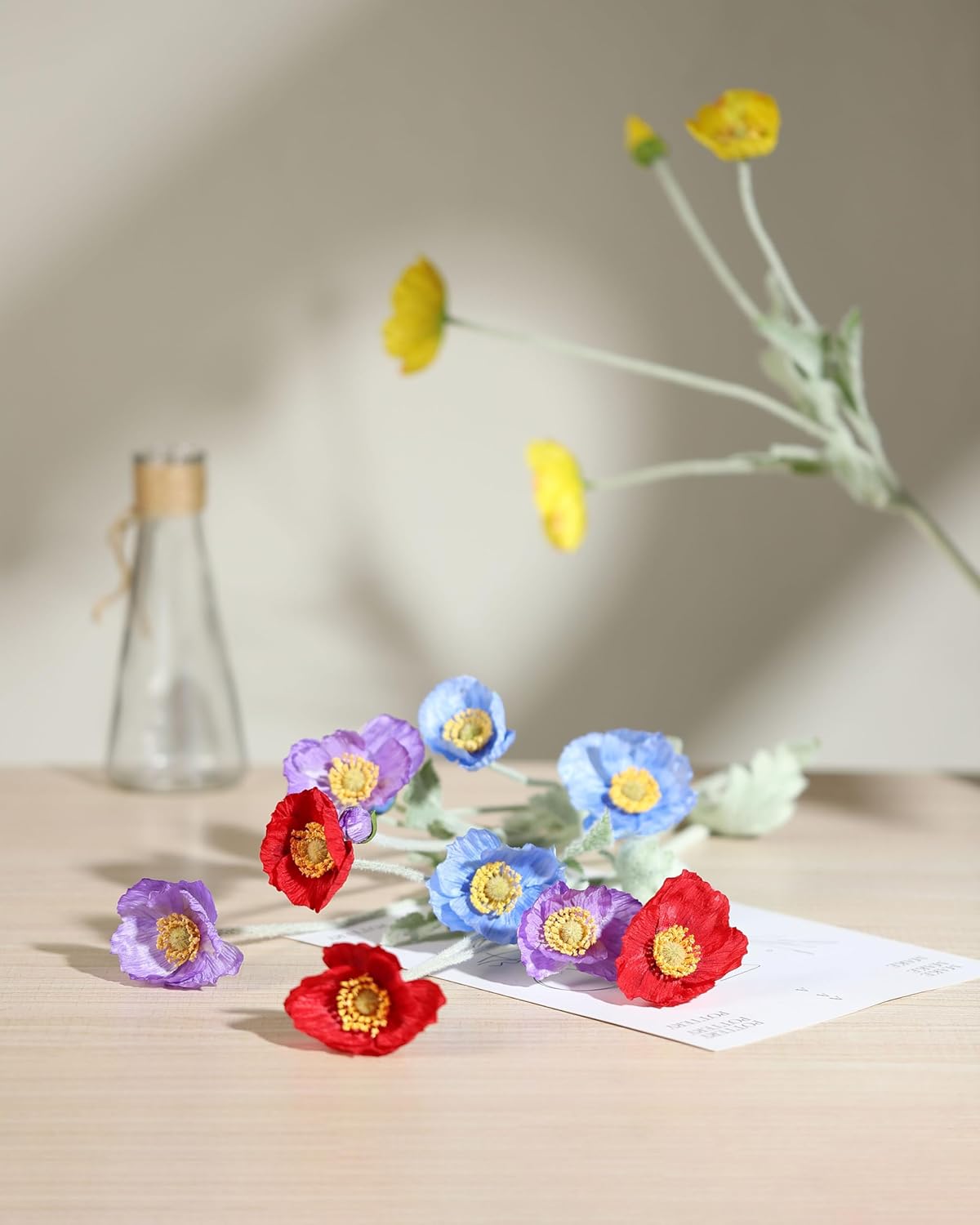 Artificial Poppies Flowers 6 Stems, Lifelike Silk Fake Flowers with Buds for Spring Wedding, Dining Table, Home and Office Decoration(Orange Red)
