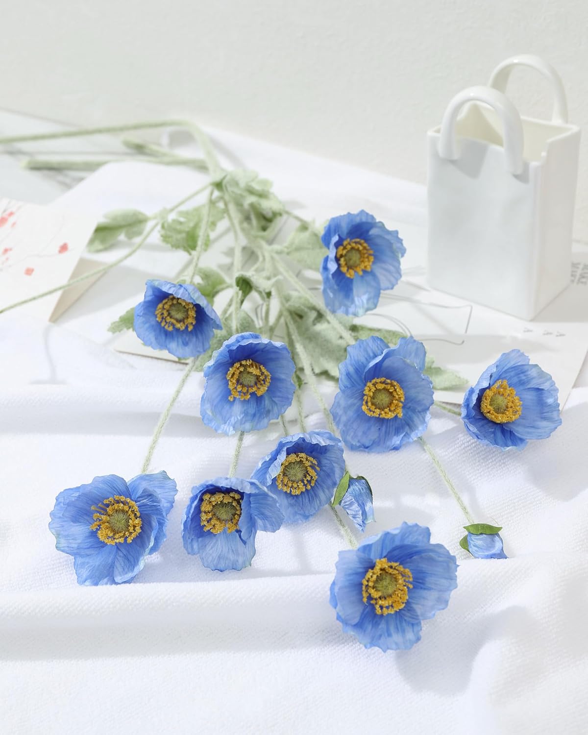Artificial Poppies Flowers 6 Stems, Lifelike Silk Fake Flowers with Buds for Spring Wedding, Dining Table, Home and Office Decoration(Orange Red)