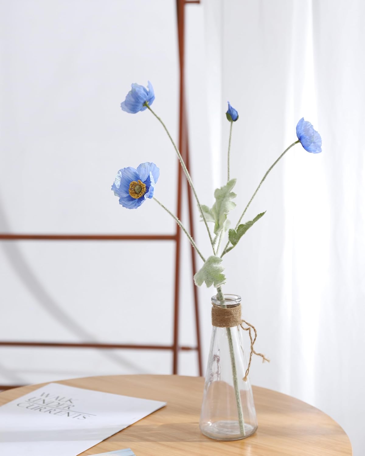 Artificial Poppies Flowers 6 Stems, Lifelike Silk Fake Flowers with Buds for Spring Wedding, Dining Table, Home and Office Decoration(Orange Red)