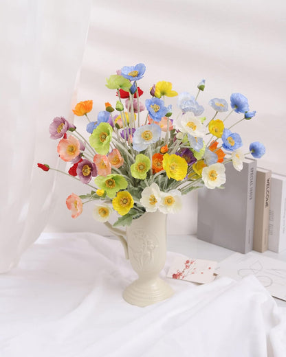 Artificial Poppies Flowers 6 Stems, Lifelike Silk Fake Flowers with Buds for Spring Wedding, Dining Table, Home and Office Decoration(Orange Red)