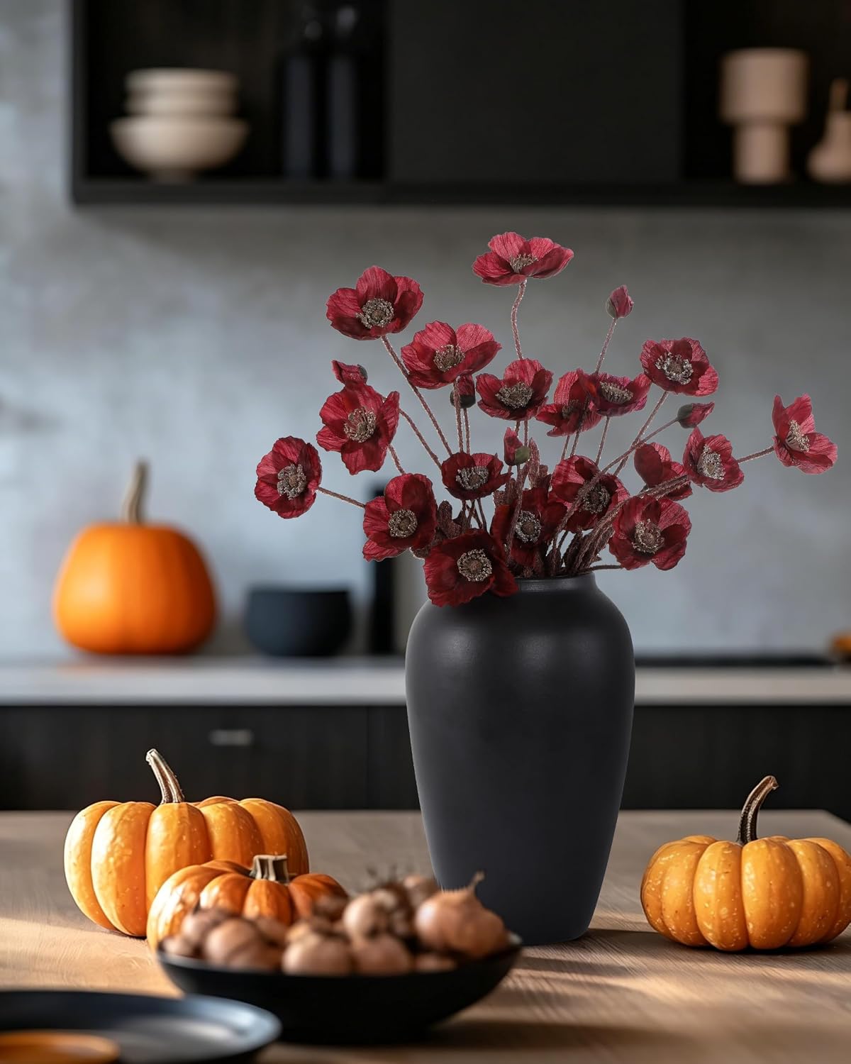 Artificial Poppies Flowers 6 Stems, Lifelike Silk Fake Flowers with Buds for Spring Wedding, Dining Table, Home and Office Decoration(Orange Red)