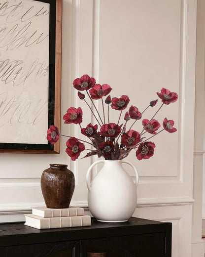 Artificial Poppies Flowers 6 Stems, Lifelike Silk Fake Flowers with Buds for Spring Wedding, Dining Table, Home and Office Decoration(Orange Red)