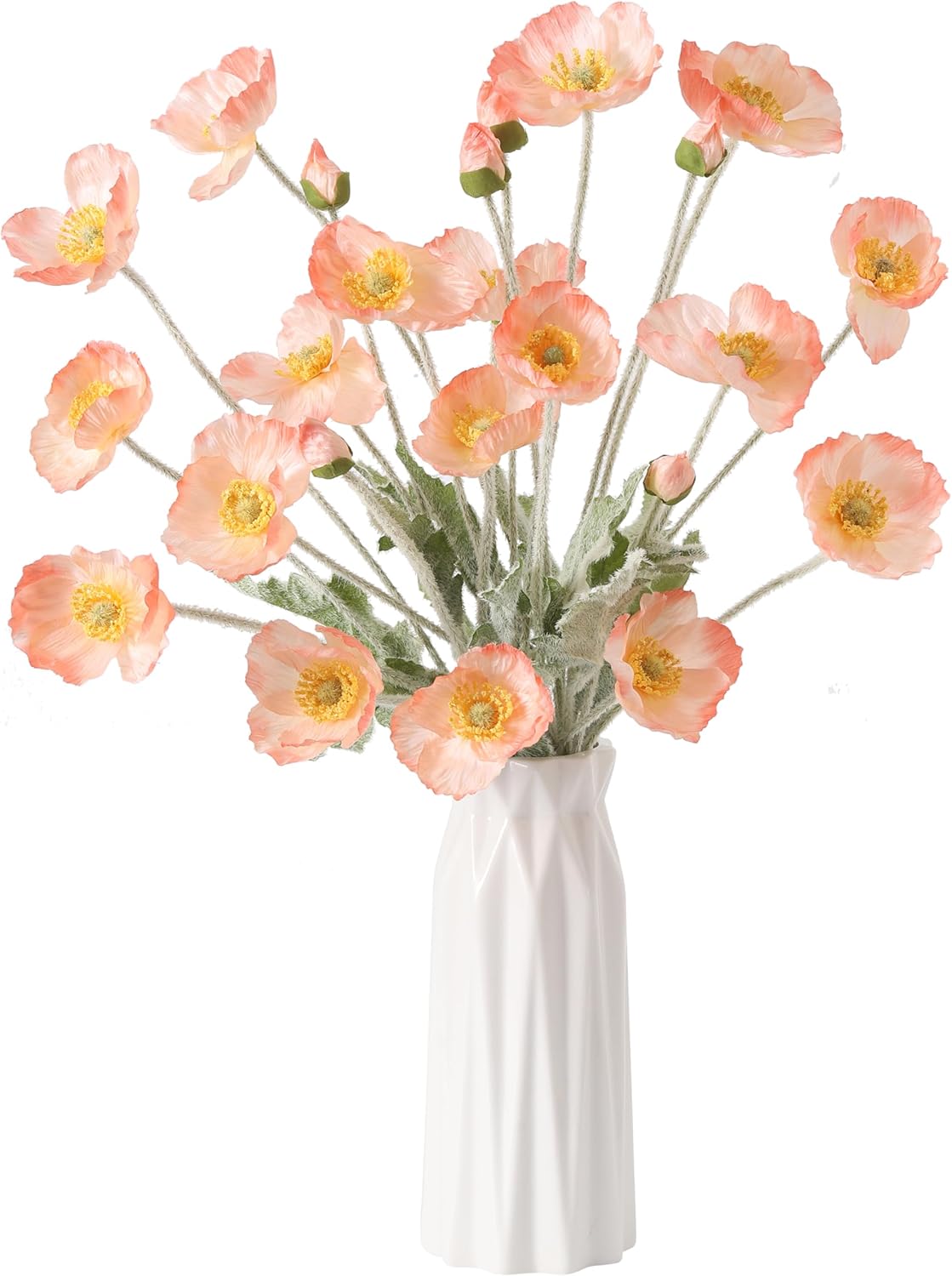 Artificial Poppies Flowers 6 Stems, Lifelike Silk Fake Flowers with Buds for Spring Wedding, Dining Table, Home and Office Decoration(Orange Red)