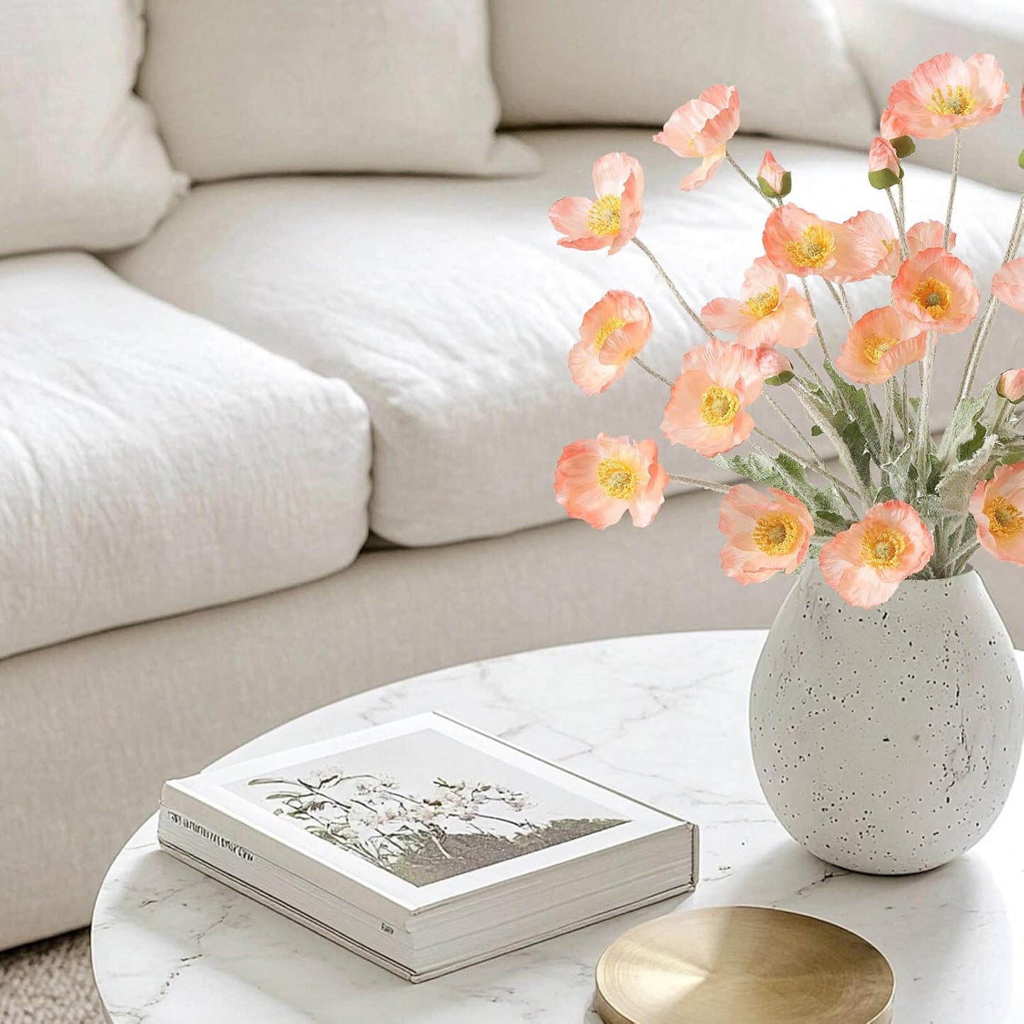 Artificial Poppies Flowers 6 Stems, Lifelike Silk Fake Flowers with Buds for Spring Wedding, Dining Table, Home and Office Decoration(Orange Red)