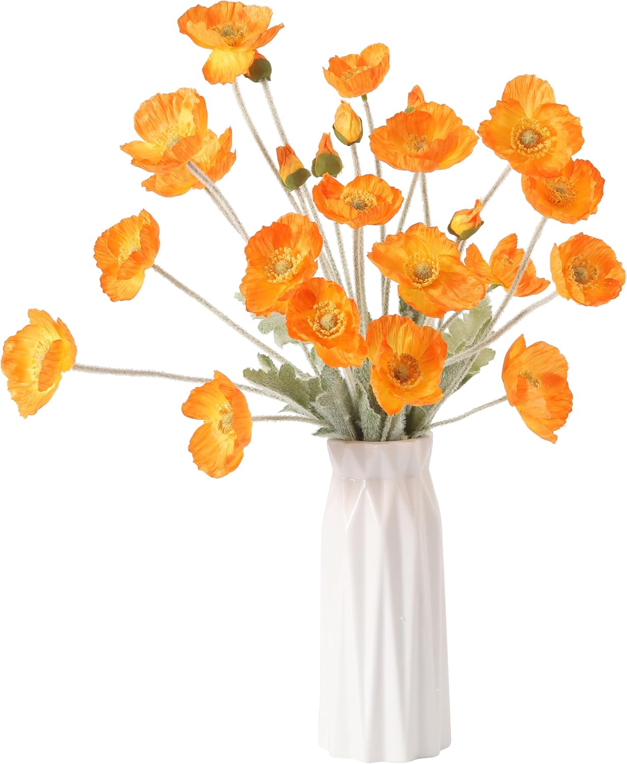 Artificial Poppies Flowers 6 Stems, Lifelike Silk Fake Flowers with Buds for Spring Wedding, Dining Table, Home and Office Decoration(Orange Red)