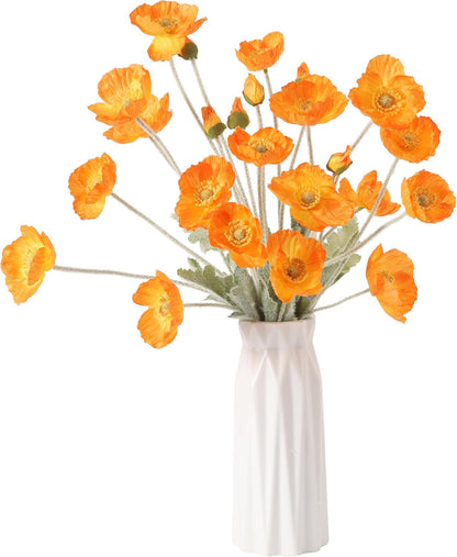 Artificial Poppies Flowers 6 Stems, Lifelike Silk Fake Flowers with Buds for Spring Wedding, Dining Table, Home and Office Decoration(Orange Red)