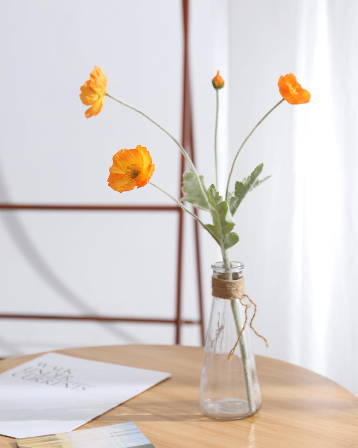 Artificial Poppies Flowers 6 Stems, Lifelike Silk Fake Flowers with Buds for Spring Wedding, Dining Table, Home and Office Decoration(Orange Red)