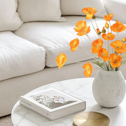 Artificial Poppies Flowers 6 Stems, Lifelike Silk Fake Flowers with Buds for Spring Wedding, Dining Table, Home and Office Decoration(Orange Red)