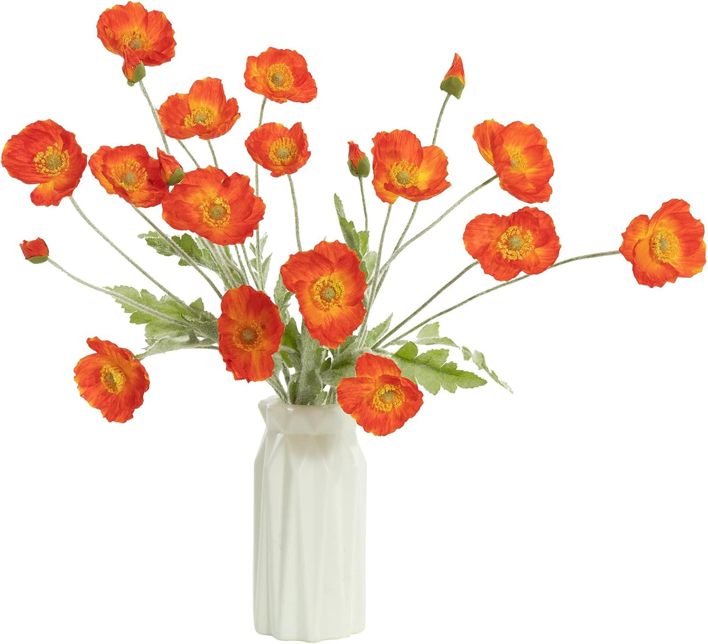 Artificial Poppies Flowers 6 Stems, Lifelike Silk Fake Flowers with Buds for Spring Wedding, Dining Table, Home and Office Decoration(Orange Red)