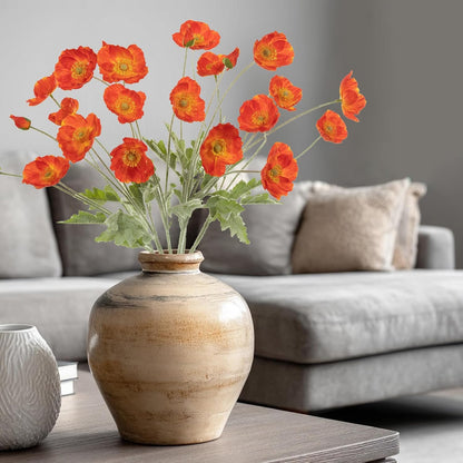 Artificial Poppies Flowers 6 Stems, Lifelike Silk Fake Flowers with Buds for Spring Wedding, Dining Table, Home and Office Decoration(Orange Red)