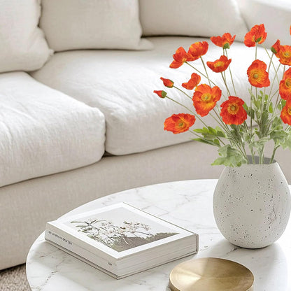 Artificial Poppies Flowers 6 Stems, Lifelike Silk Fake Flowers with Buds for Spring Wedding, Dining Table, Home and Office Decoration(Orange Red)