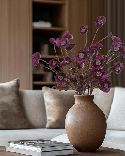 Artificial Poppies Flowers 6 Stems, Lifelike Silk Fake Flowers with Buds for Spring Wedding, Dining Table, Home and Office Decoration(Orange Red)