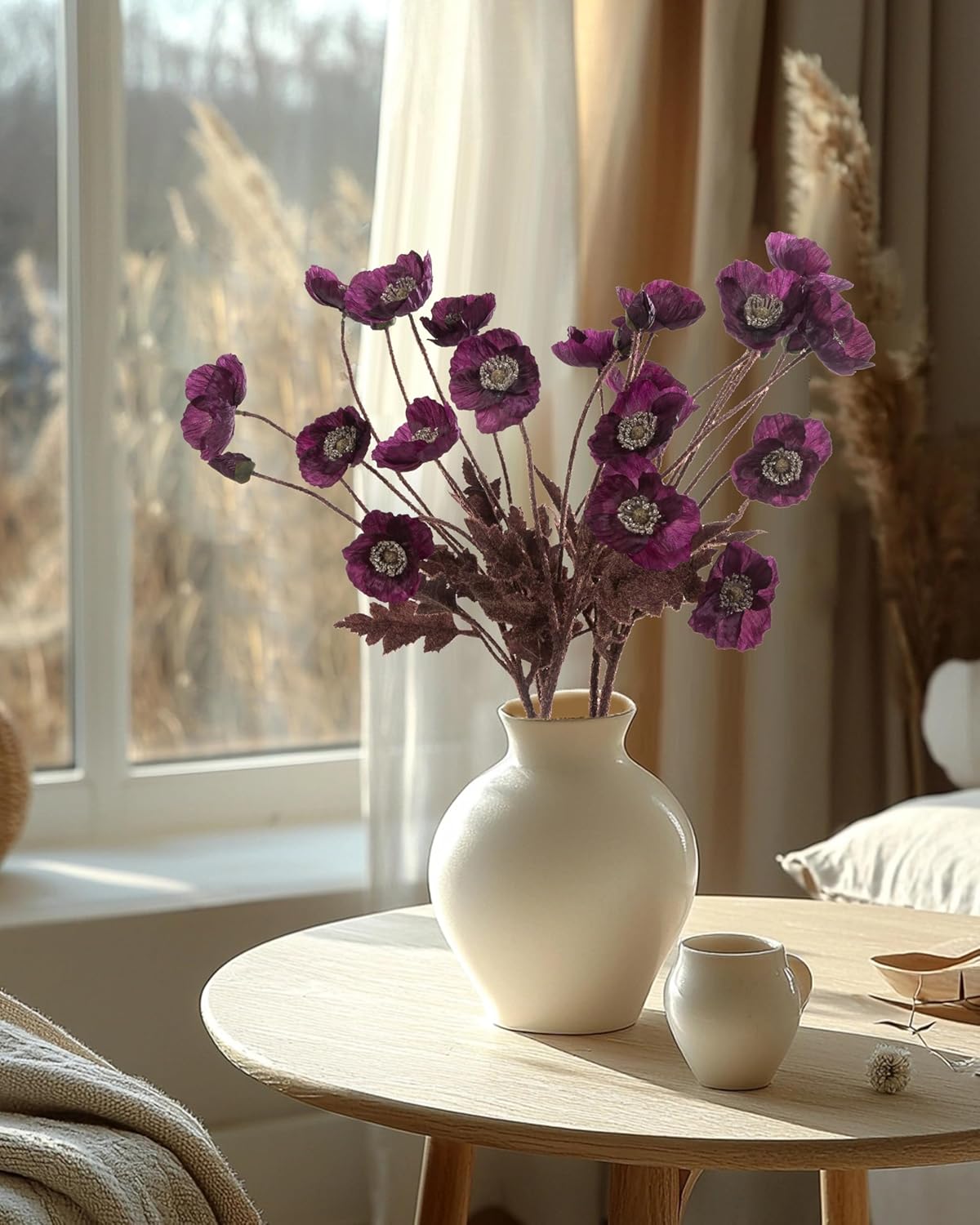 Artificial Poppies Flowers 6 Stems, Lifelike Silk Fake Flowers with Buds for Spring Wedding, Dining Table, Home and Office Decoration(Orange Red)