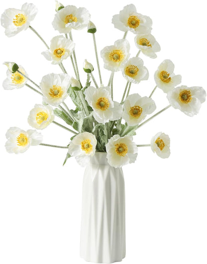 Artificial Poppies Flowers 6 Stems, Lifelike Silk Fake Flowers with Buds for Spring Wedding, Dining Table, Home and Office Decoration(Orange Red)