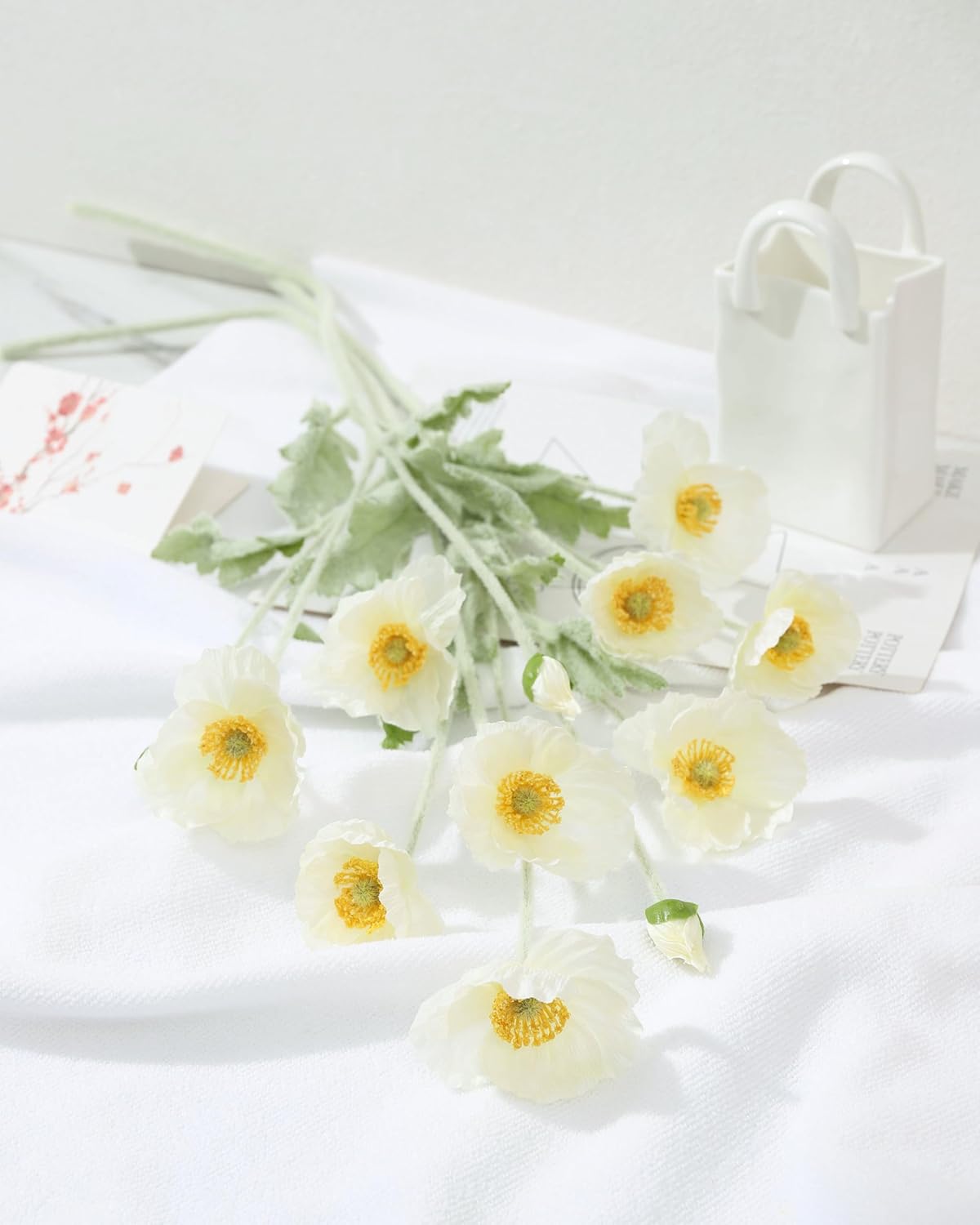 Artificial Poppies Flowers 6 Stems, Lifelike Silk Fake Flowers with Buds for Spring Wedding, Dining Table, Home and Office Decoration(Orange Red)