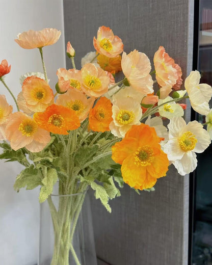Artificial Poppies Flowers 6 Stems, Lifelike Silk Fake Flowers with Buds for Spring Wedding, Dining Table, Home and Office Decoration(Orange Red)