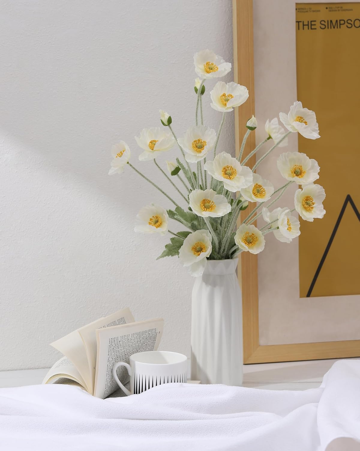 Artificial Poppies Flowers 6 Stems, Lifelike Silk Fake Flowers with Buds for Spring Wedding, Dining Table, Home and Office Decoration(Orange Red)