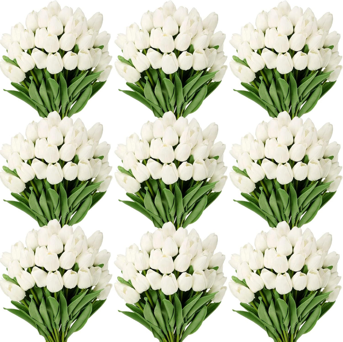 200 Pcs Artificial Tulips Bulk PU Faux Tulips with Stem,White