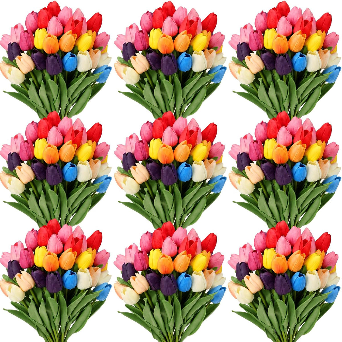 200 Pcs Artificial Tulips Bulk PU Faux Tulips with Stem,White