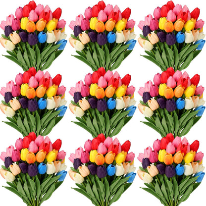 200 Pcs Artificial Tulips Bulk PU Faux Tulips with Stem,White