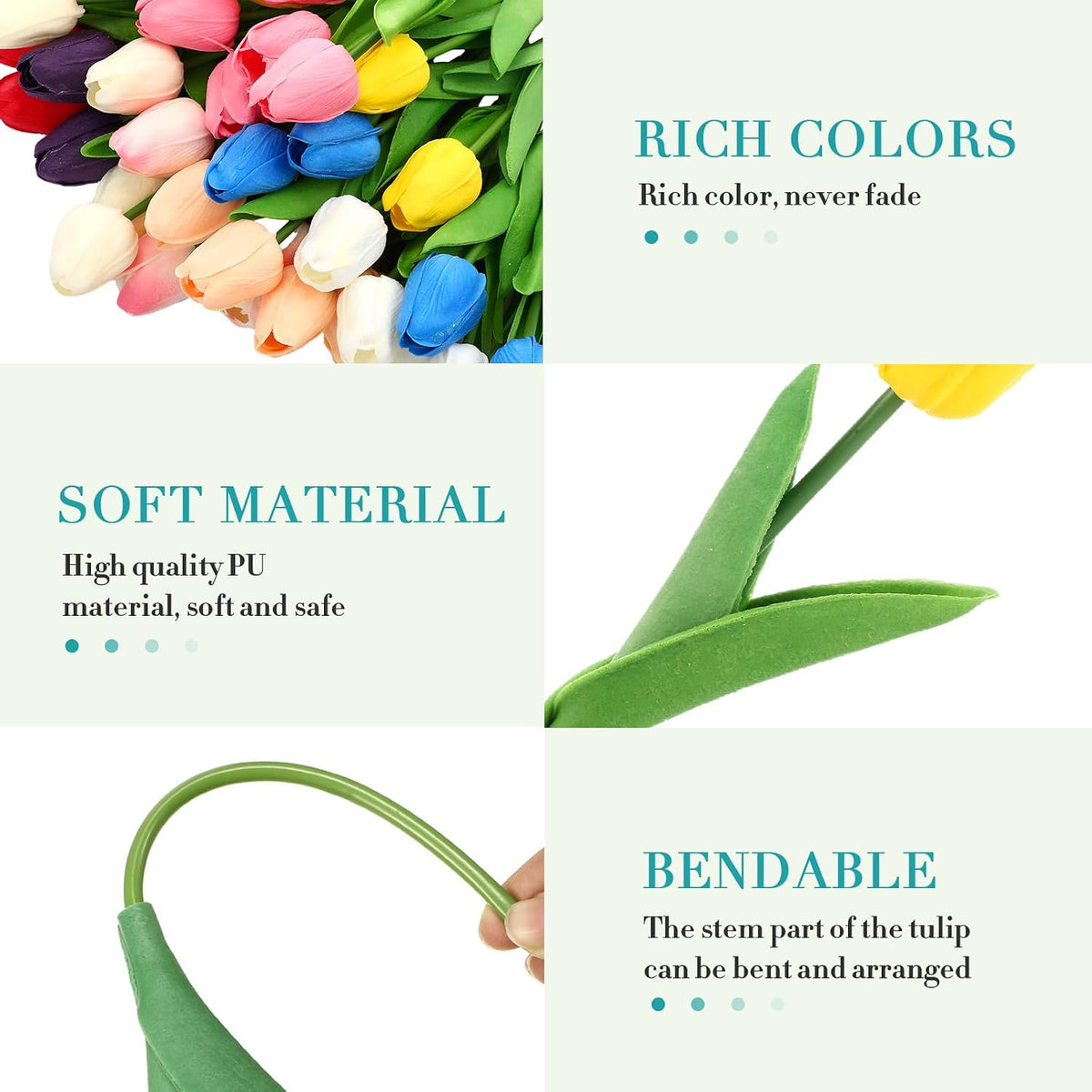 200 Pcs Artificial Tulips Bulk PU Faux Tulips with Stem,White