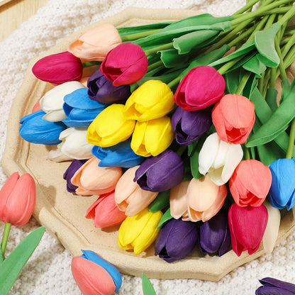200 Pcs Artificial Tulips Bulk PU Faux Tulips with Stem,White