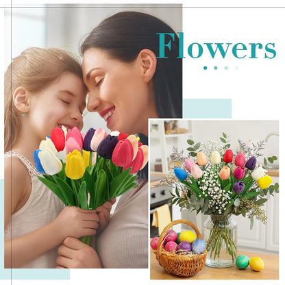 200 Pcs Artificial Tulips Bulk PU Faux Tulips with Stem,White